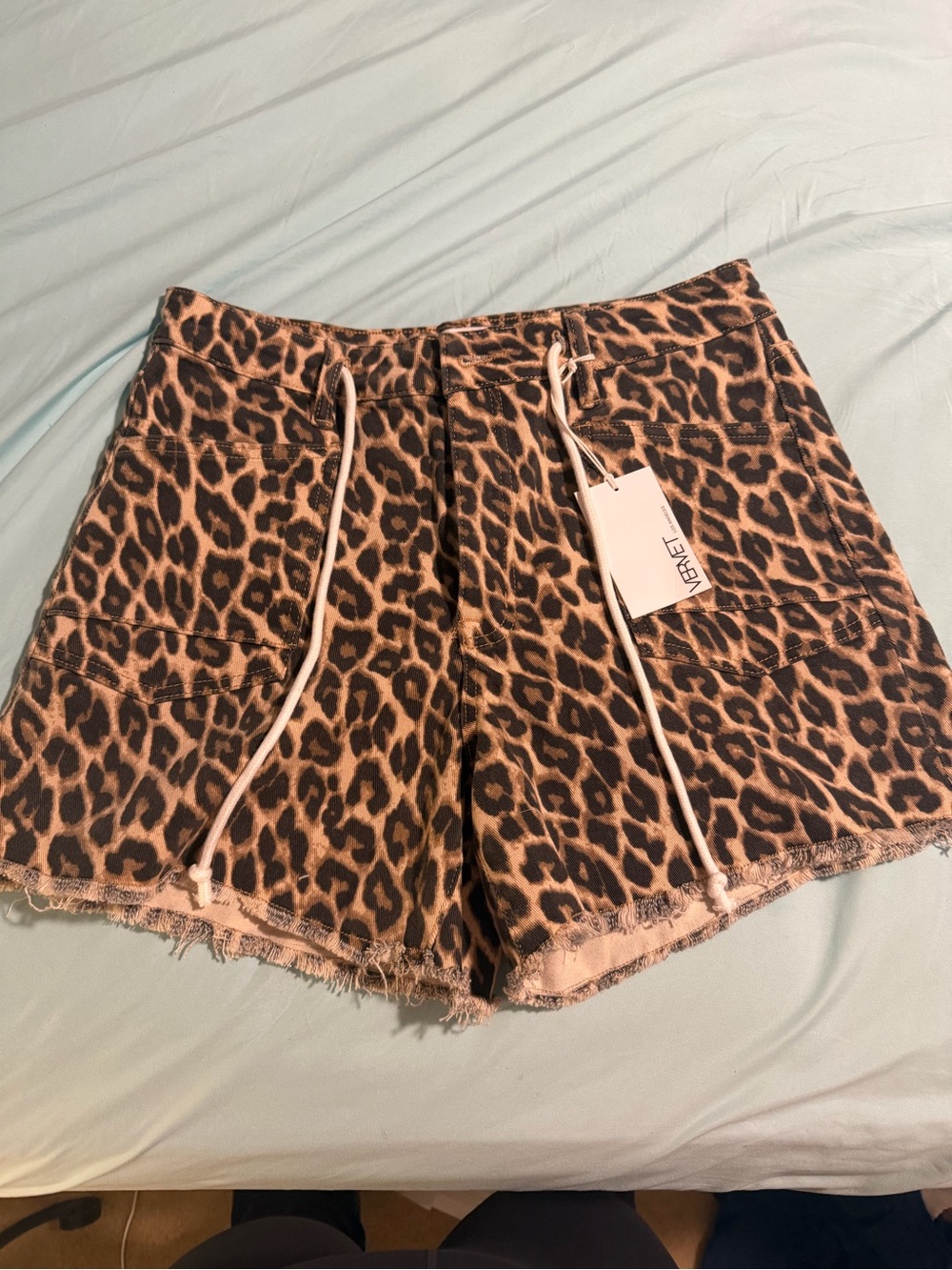 VERVET BY FLYING MONKEY Leopard Print High-Waist Drawstring Shorts - Brown/Black